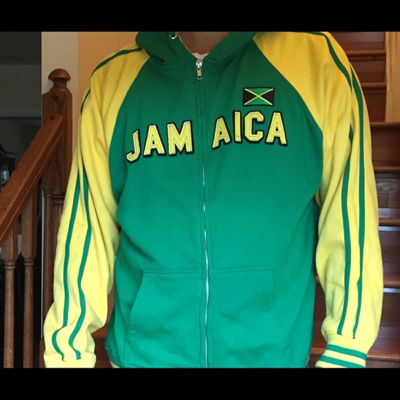 Authentic Jamaican Long Sleeved Reggae Zip-Up Jacket Unisex Black, Green and Yellow